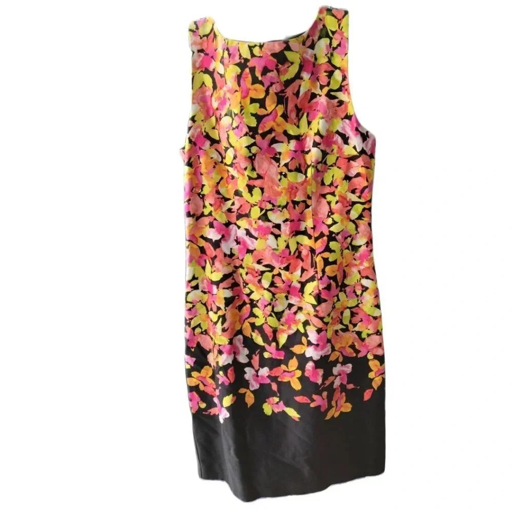 Chetta B Sleeveless Flowered Dress Size 6 Black with pink, yellow, green, white
